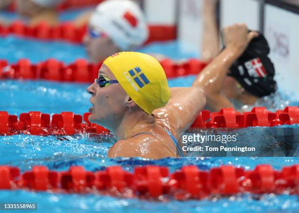Sarah Sjoestroem of Team Sweden looks on after coming in second in the Women's 50m Freestyle Semifinal 1 at Tokyo Aquatics Centre on July 31, 2021 in...