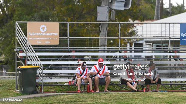 Dragons fans are seen looking on after the game was cancelled at the round 20 NRL match between the St George Illawarra Dragons and the South Sydney...