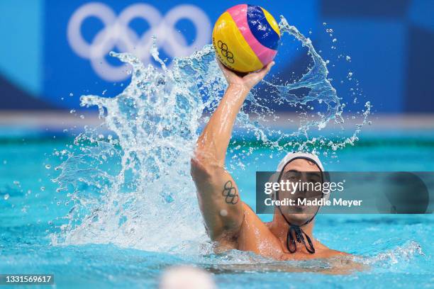 Luca Cupido of Team United States on attack during the Men's Preliminary Round Group A match between the United States and Hungary on day eight of...