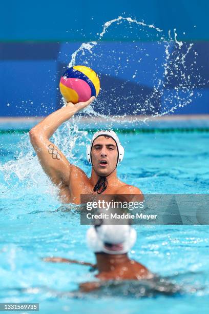 Luca Cupido of Team United States on attack during the Men's Preliminary Round Group A match between the United States and Hungary on day eight of...