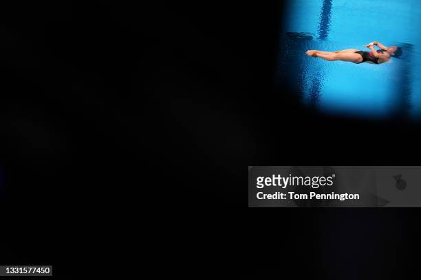 Han Wang of Team China competes in the Women's 3m Springboard Semi final on day eight of the Tokyo 2020 Olympic Games at Tokyo Aquatics Centre on...