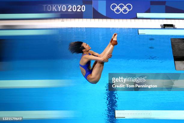 Tingmao Shi of Team China competes in the Women's 3m Springboard Semi final on day eight of the Tokyo 2020 Olympic Games at Tokyo Aquatics Centre on...