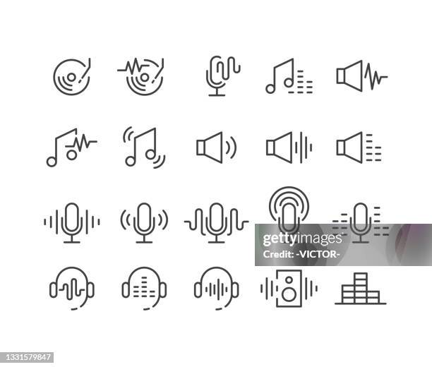 podcast icons - classic line series - news broadcast background stock illustrations