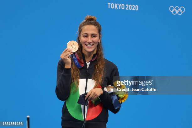 Bronze Medalist Simona Quadarella of Italy during the medal ceremony of the Women's 800m Freestyle Final on day eight of the swimming competition of...
