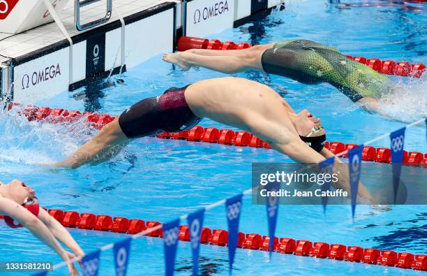 Ryan Murphy of USA during the Mixed 4 x 100m Medley Relay Final on day eight of the swimming competition of the Tokyo 2020 Olympic Games at Tokyo...