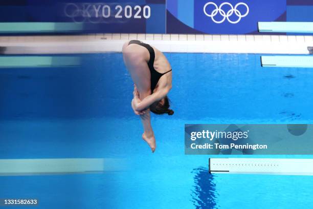 Michelle Heimberg of Team Switzerland competes in the Women's 3m Springboard Semi final on day eight of the Tokyo 2020 Olympic Games at Tokyo...