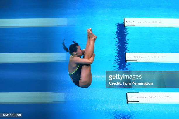 Sayaka Mikami of Team Japan competes in the Women's 3m Springboard Semi final on day eight of the Tokyo 2020 Olympic Games at Tokyo Aquatics Centre...