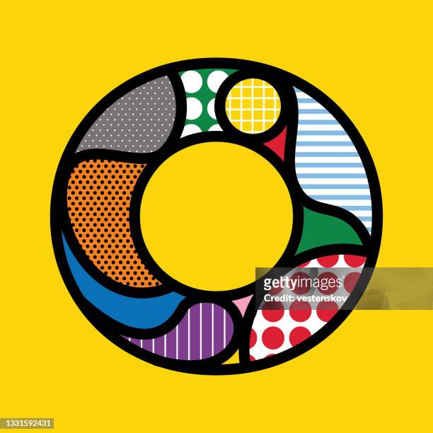 colourful pop art style alphabets vector graphics - letter o stock illustrations