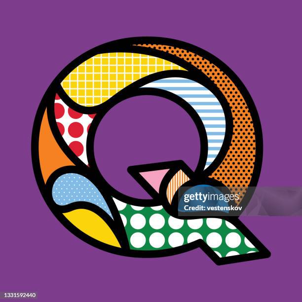 colourful pop art style alphabets vector graphics - letter q stock illustrations