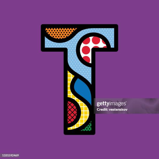 bunte pop art stil alphabete vektorgrafiken - lettre t stock-grafiken, -clipart, -cartoons und -symbole