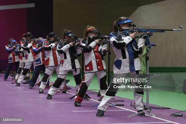 The top 8 compete in the 50m Rifle 3 Positions Women's Finals on day eight of the Tokyo 2020 Olympic Games at Asaka Shooting Range on July 31, 2021...