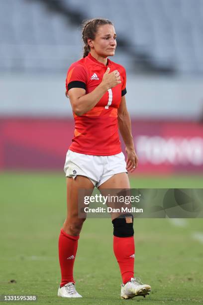 Jasmine Joyce of Team Great Britain looks dejected after being beaten by Team Fiji in the Women’s Bronze Medal match between Team Fiji and Team Great...