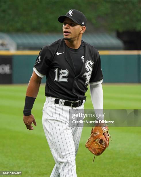 Cesar Hernandez of the Chicago White Sox stands during warmup prior to a game Cleveland Indians at Guaranteed Rate Field on July 30, 2021 in Chicago,...