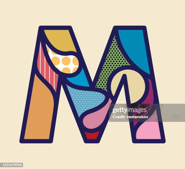 stockillustraties, clipart, cartoons en iconen met neutral colour pop art style alphabets vector graphics - letter m