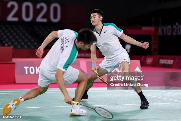 Lee Yang and Wang Chi-Lin of Team Chinese Taipei compete against Li Jun Hui and Liu Yu Chen of Team China during the Men’s Doubles Gold Medal match...