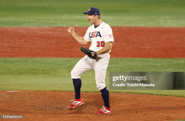 David Robertson of Team United States celebrates winning the game 4-2 during the baseball opening round Group B game between Team South Korea and...