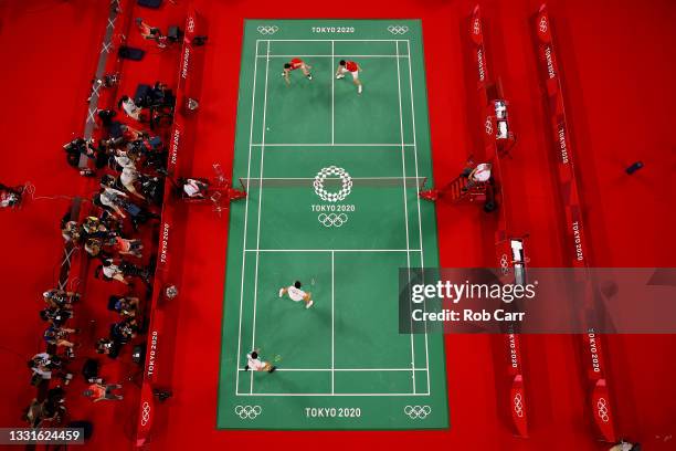 General view of the badminton court as Li Jun Hui and Liu Yu Chen of Team China compete against Lee Yang and Wang Chi-Lin of Team Chinese Taipei...