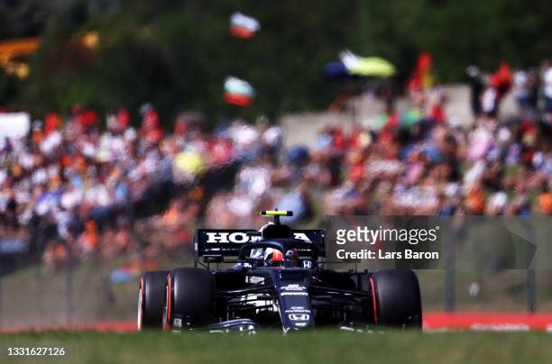 Pierre Gasly of France driving the Scuderia AlphaTauri AT02 Honda during qualifying ahead of the F1 Grand Prix of Hungary at Hungaroring on July 31,...