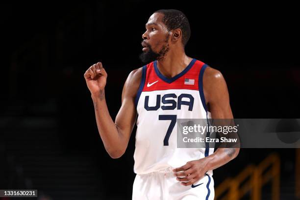 Kevin Durant of Team United States pumps his fist against Czech Republic during the second half of a Men's Basketball Preliminary Round Group A game...