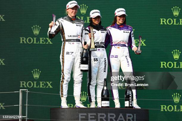 Race winner Jamie Chadwick of Great Britain and Veloce Racing , second placed Alice Powell of Great Britain and Racing X and third placed Nerea Marti...