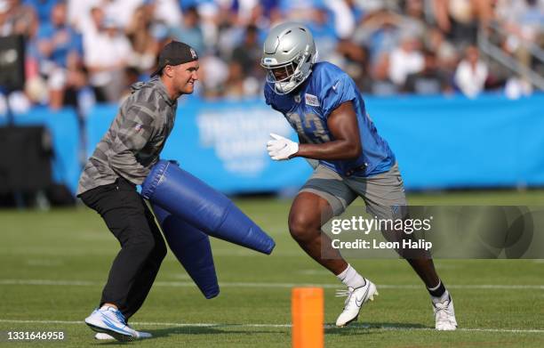 Javon McKinley of the Detroit Lions runs through morning drills during Training Camp on July 31, 2021 in Allen Park, Michigan.