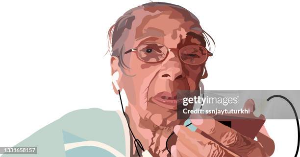 old woman  enjoy music , - happy retirement stock illustrations