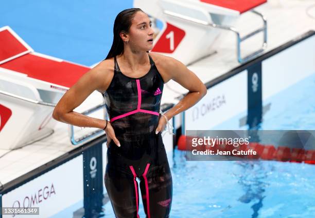 Bronze Medalist Simona Quadarella of Italy after the Women's 800m Freestyle Final on day eight of the swimming competition of the Tokyo 2020 Olympic...