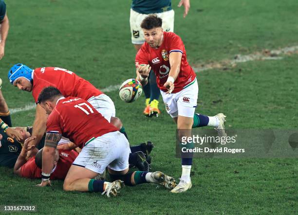 Ali Price of the Lions passes the ball during the 2nd test match between South Africa Springboks and the British & Irish Lions at Cape Town Stadium...