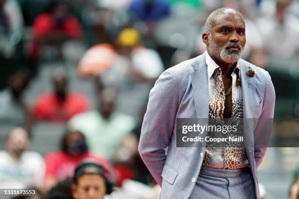 Cuttino Mobley of the Power looks on during the game against the Killer 3's during BIG3 - Week Four at the American Airlines Center on July 31, 2021...