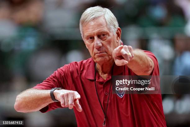 Coach Steve Mix of Tri State calls out instructions during the game against 3's Company during BIG3 - Week Four at the American Airlines Center on...