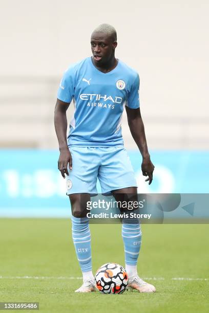 Benjamin Mendy of Manchester City in possession during the Pre-Season Friendly match between Manchester City and Barnsley at Manchester City Football...