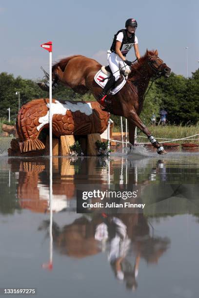 Lea Siegl of Team Austria riding DSP Fighting Line clears a jump during the Eventing Cross Country Team and Individual on day nine of the Tokyo 2020...