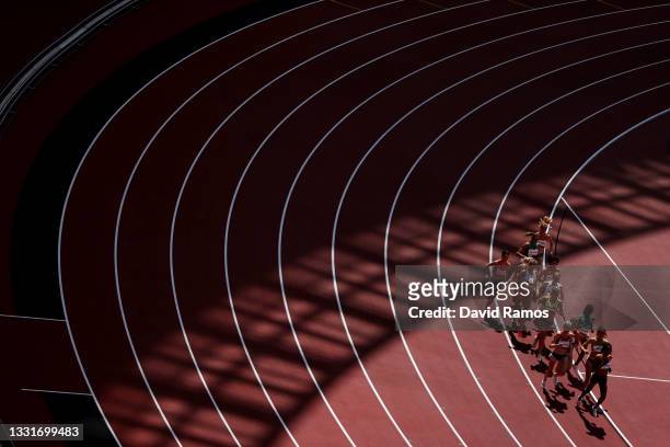 Runners compete in round one of the Women's 3000m Steeplechase heats on day nine of the Tokyo 2020 Olympic Games at Olympic Stadium on August 01,...