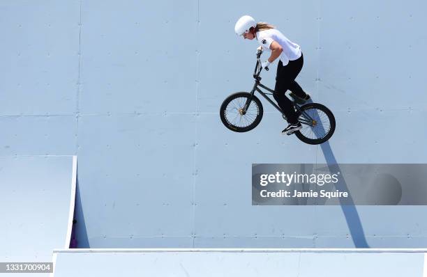 Lara Lessmann of Team Germany competes during the Women's Park Final, run 1 of the BMX Freestyle on day nine of the Tokyo 2020 Olympic Games at...