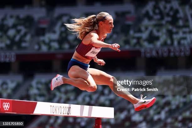 Courtney Frerichs of Team United States competes in round one of the Women's 3000m Steeplechase heats on day nine of the Tokyo 2020 Olympic Games at...