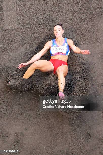Ivana Spanovic of Team Serbia competes in the Women's Long Jump Qualification on day nine of the Tokyo 2020 Olympic Games at Olympic Stadium on...