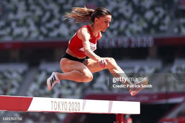 Luiza Gega of Team Albania competes in round one of the Women's 3000m Steeplechase heats on day nine of the Tokyo 2020 Olympic Games at Olympic...