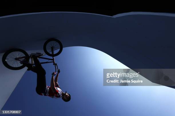 Charlotte Worthington of Team Great Britain practices prior to during the Women's Park Final of the BMX Freestyle on day nine of the Tokyo 2020...