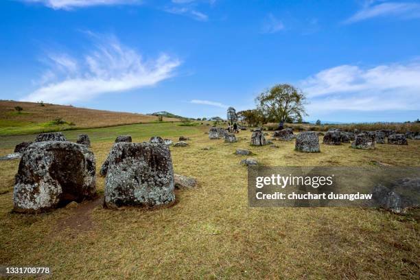 plain of jars in the province xieng khuang in north lao in southeast asia - plain of jars stock pictures, royalty-free photos & images