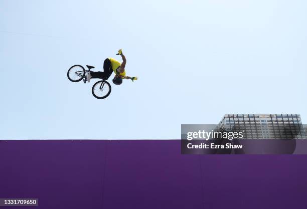 Logan Martin of Team Australia competes in the during the Men's Park Final, run 1 of the BMX Freestyle on day nine of the Tokyo 2020 Olympic Games at...