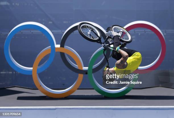 Logan Martin of Team Australia competes in the during the Men's Park Final, run 1 of the BMX Freestyle on day nine of the Tokyo 2020 Olympic Games at...