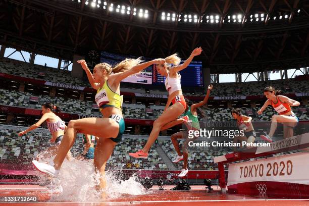 Genevieve Gregson of Team Australia competes in round one of the Women's 3000m Steeplechase heats on day nine of the Tokyo 2020 Olympic Games at...