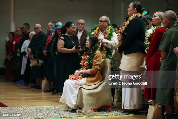 New Zealand Prime Minister Jacinda Ardern arrives and is welcomed during a service to make a formal apology to the Pacifika people affected by the...