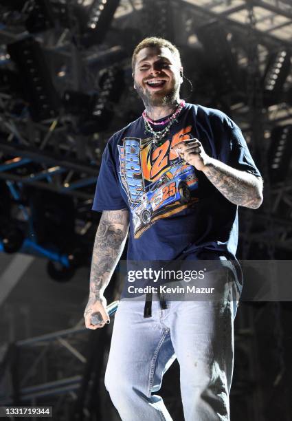 Post Malone performs on stage during Lollapalooza 2021 at Grant Park on July 31, 2021 in Chicago, Illinois.