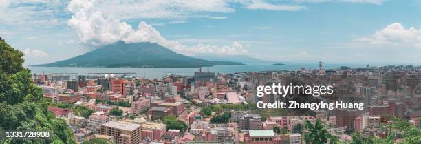 panorama of kagoshima in beautiful sunny summer day - kagoshima prefecture fotografías e imágenes de stock