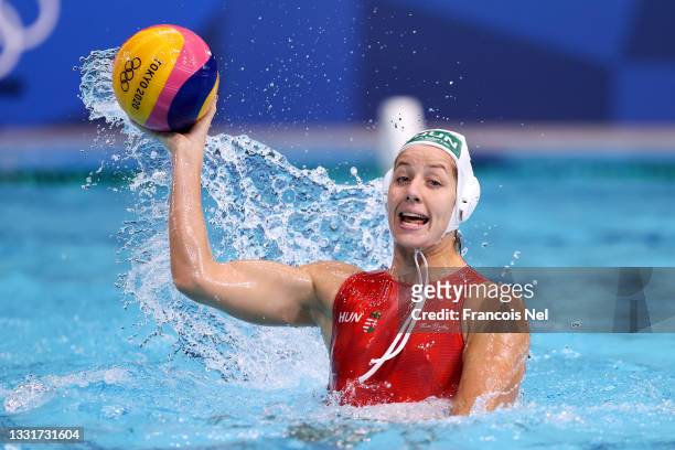 Gabriella Szucs of Team Hungary on attack during the Women's Preliminary Round Group B match between Hungary and China at Tatsumi Water Polo Centre...