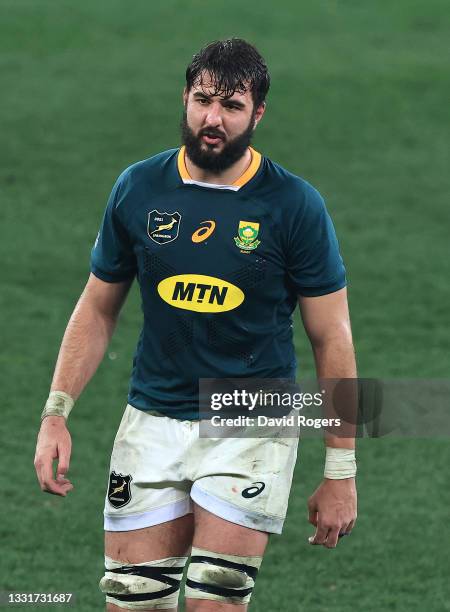 Lood de Jager of South Africa looks on during the 2nd test match between South Africa Springboks and the British & Irish Lions at Cape Town Stadium...