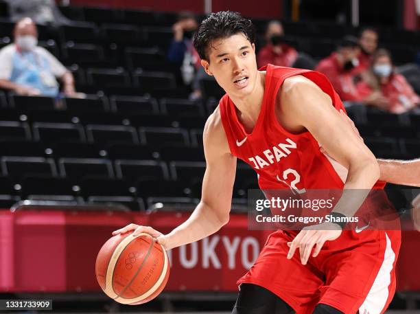 Yuta Watanabe of Team Japan drives to the basket against Team Argentina during the second half of a Men's Basketball Preliminary Round Group C game...