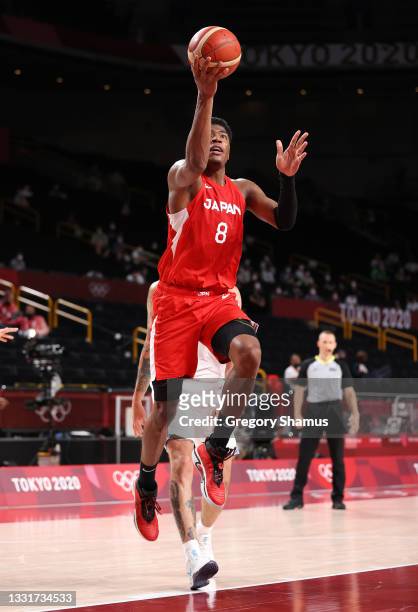 Rui Hachimura of Team Japan drives to the basket against Team Argentina during the second half of a Men's Basketball Preliminary Round Group C game...
