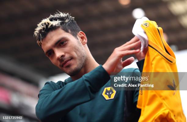 Raul Jimenez of Wolverhampton Wanderers applauds fans during a Pre-Season Friendly match between Stoke City and Wolverhampton Wanderers at Britannia...